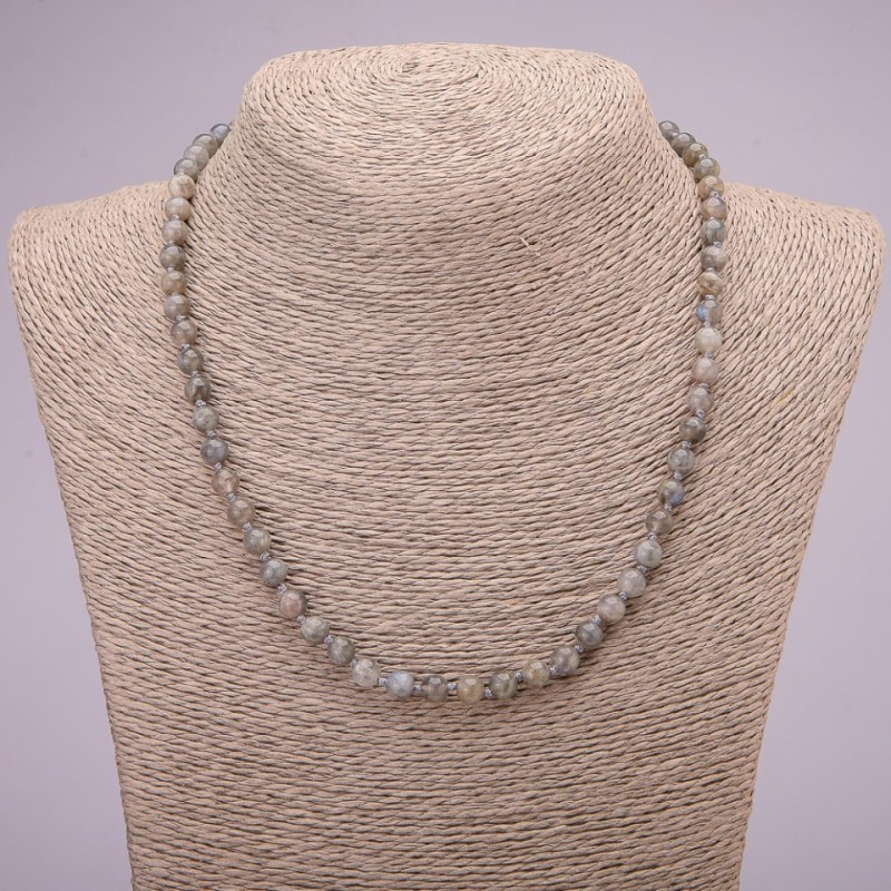 Labradorite Natural Stone Necklace Smooth Bead, diameter 6(±)mm, length 45cm