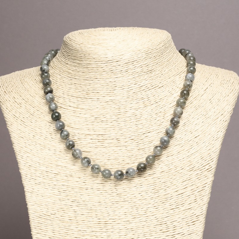Labradorite Bead Necklace, natural stone, smooth round beads Ø8-8.5mm+, length 47cm+