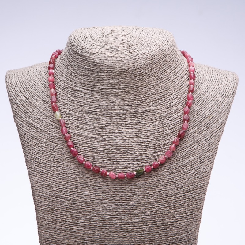 Natural gemstone Tourmaline beads faceted "square", diameter 6mm, length 45cm