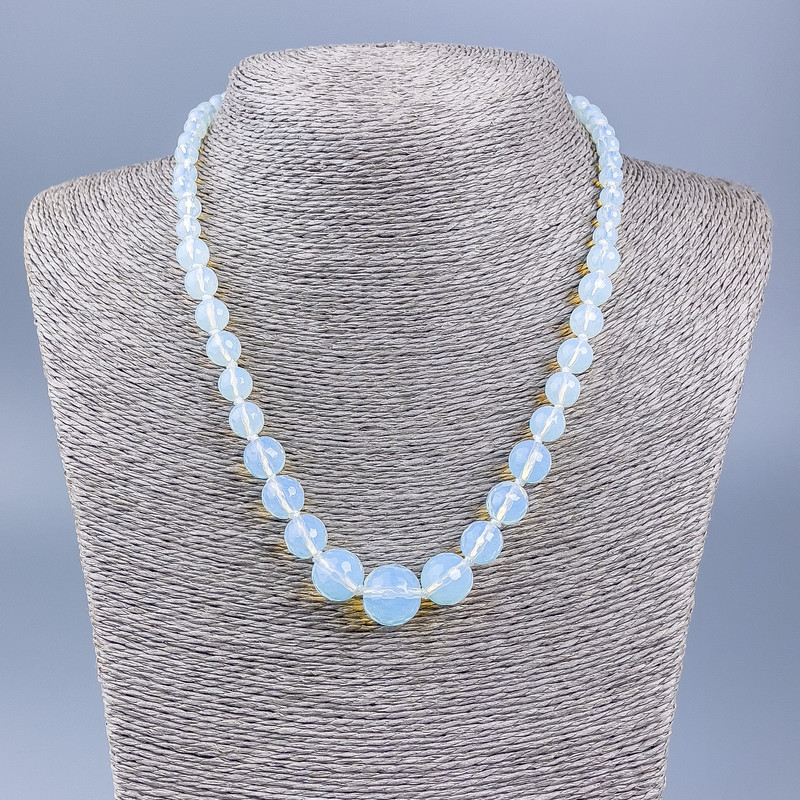 Moonstone Necklace (Synthetic) Faceted Bead with Size Increase, 6–14mm, 48cm