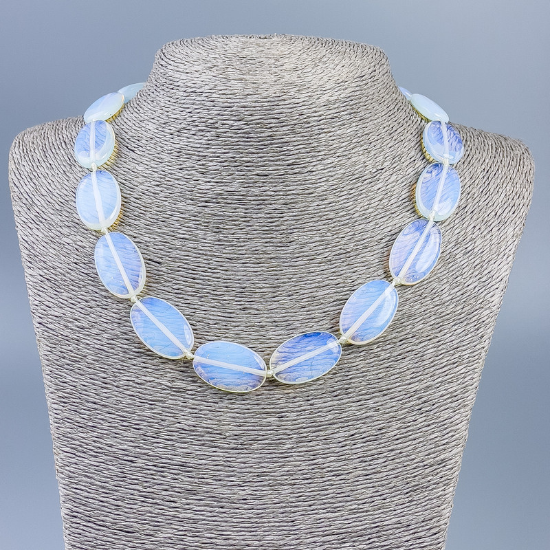 Moonstone Necklace (Synthetic) Oval Beads, 25×16×5.5 mm, 46 cm +