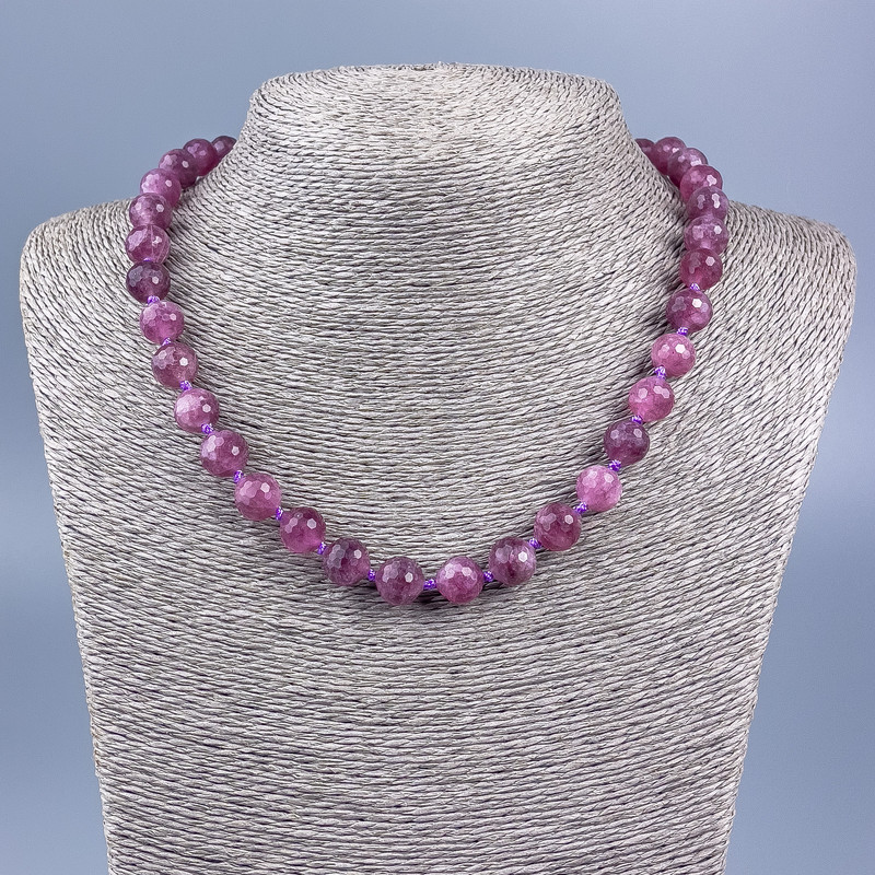 Necklace of Natural Stone Turmaline Rubellite Faceted Bead, 10mm diameter ±, length 48cm ±