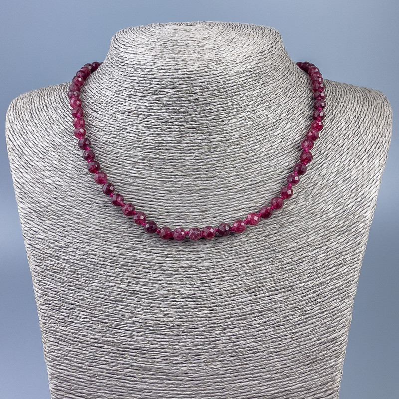 Necklace with natural gemstone Tourmaline, faceted bead diameter 6mm, length 48cm +