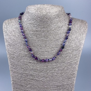 Fluorite Bead Necklace with Faceted Round Beads 6mm Ø, 48cm length