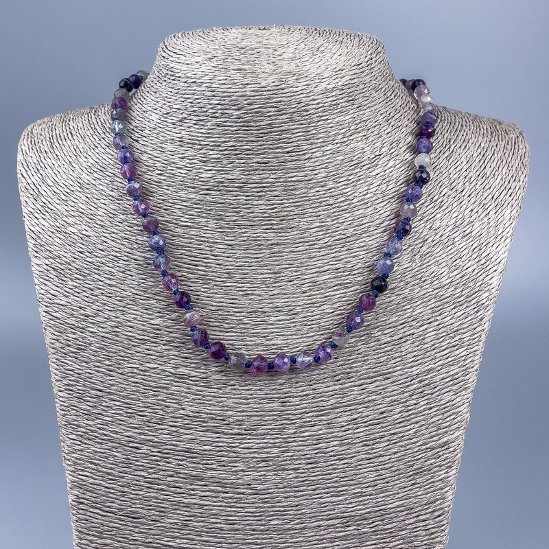 Fluorite Bead Necklace with Faceted Round Beads 6mm Ø, 48cm length
