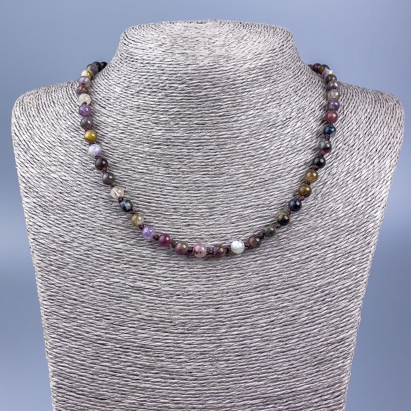 Necklace of natural tourmaline, smooth 6 mm round beads, length 50 cm +