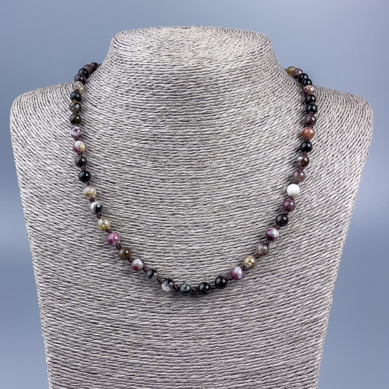 Necklace made of natural tourmaline, smooth beads 6 mm dia. ±, length 50 cm ±