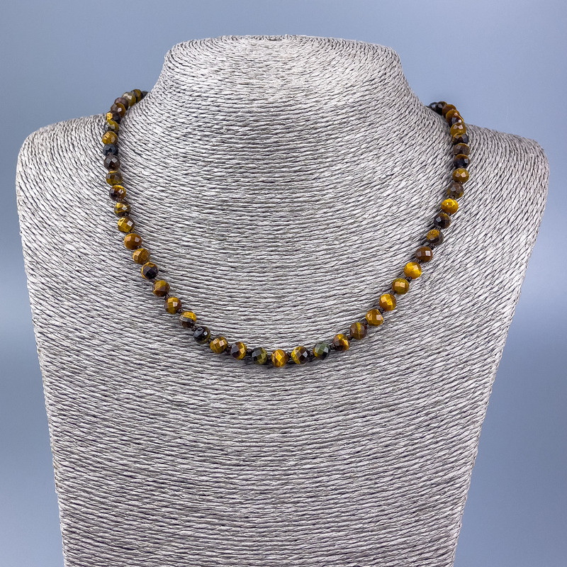 Tiger's Eye Bead Necklace, faceted ball 6mm, length 50cm
