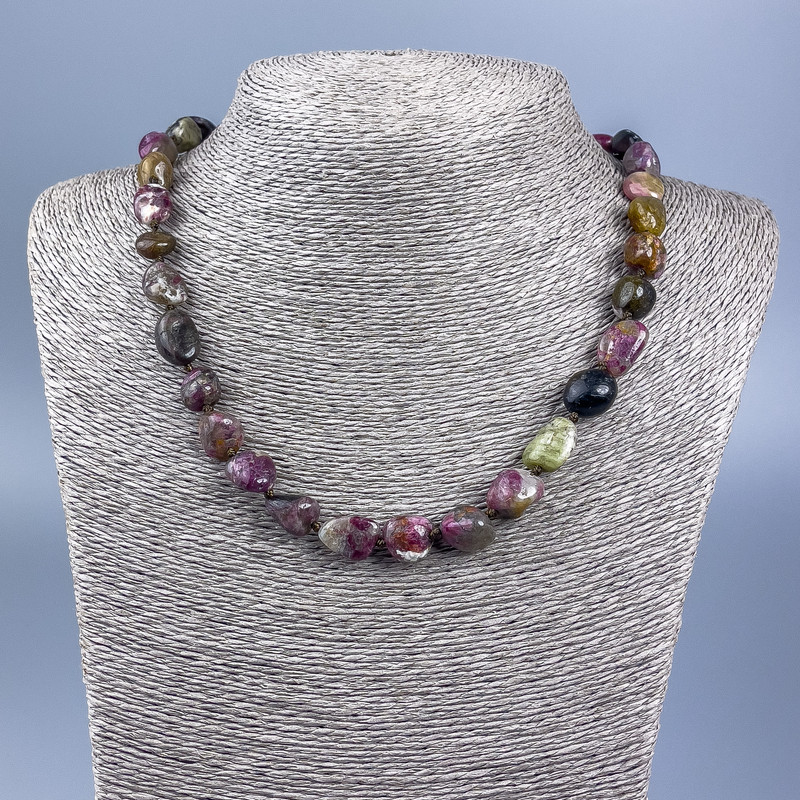 Tourmaline Gemstone Bead Necklace, faceted, diameter 12x10mm ±, length 50cm ±