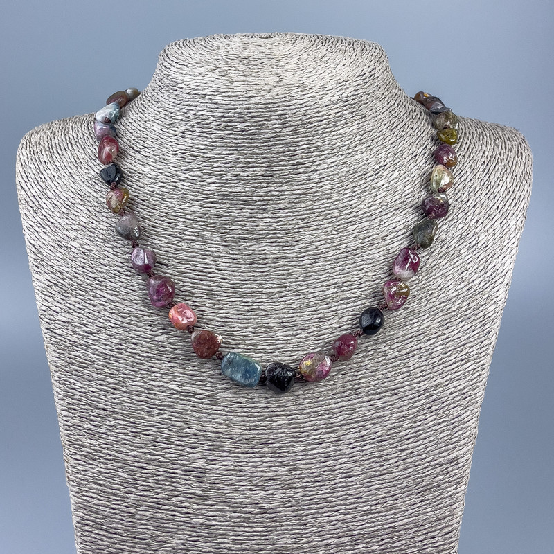 Tourmaline Bead Necklace, facet-cut, 11×9mm diameter, length 50cm +/-