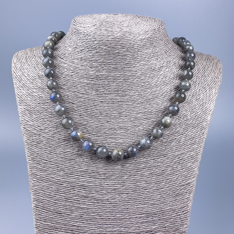 Labradorite natural stone necklace, smooth ball, 10mm diameter, length 50cm ±
