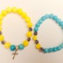 Bracelet "Ukraine" Pair Acquamarine and Citrine (artificial acrylic beads) smooth round beads with silver inserts on elastic, length 18cm+