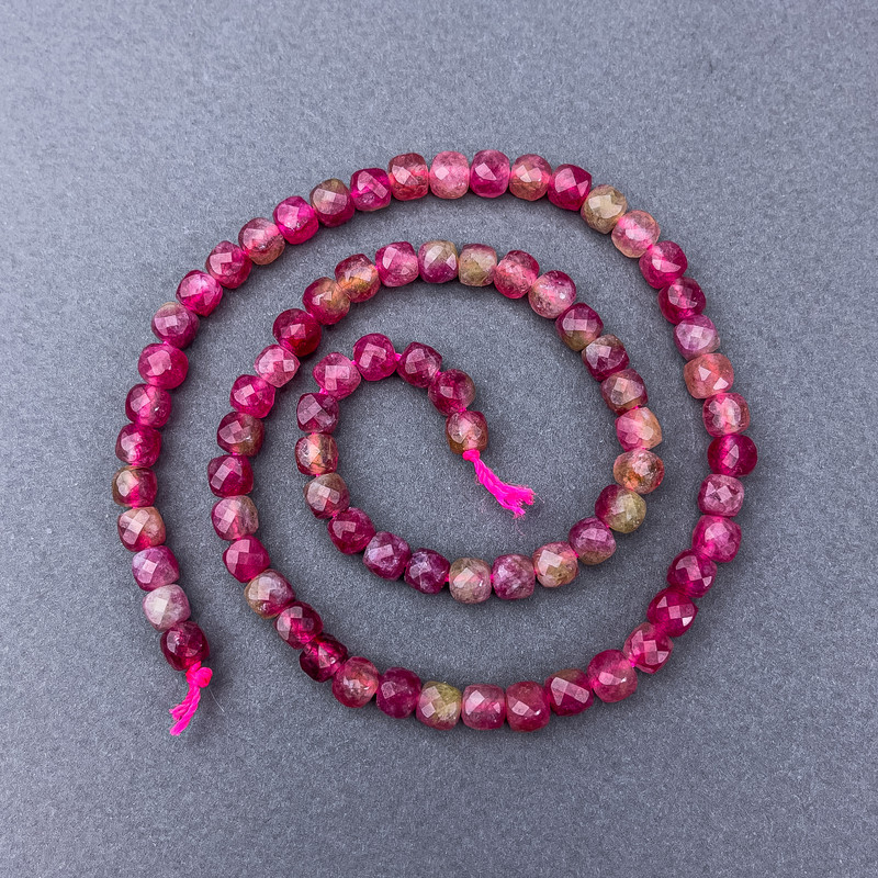 Multicolour Tourmaline Beads faceted cube on a thread, 5×5 mm, length 38 cm