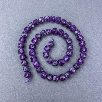 Sugilite Beads, natural stone, faceted cube on a thread, 7.5×7.5 mm, length 38 cm