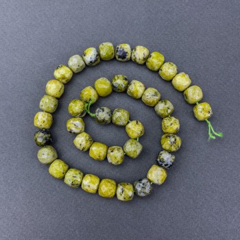 Yellow Turquoise Beads natural gemstone faceted cube on thread, 9x9 mm diameter, length 38cm