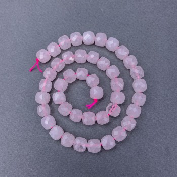 Beads Pink Quartz Natural Stone Faceted Cube On Thread, Diameter 9x9 mm ±, Length 38 cm ±