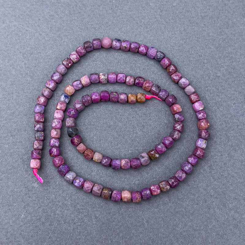 Tourmaline Beads Natural Stone Faceted Cubes on Thread, 4x4 mm dia. +/-, 39 cm length +