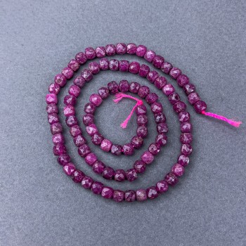 Ruby Beads Natural Gemstone Faceted Cube on Thread, 4x4 mm diameter, length 39 cm