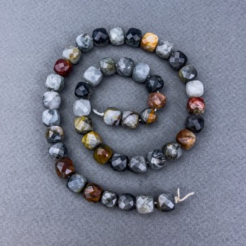 Assorted Natural Stone Beads Cut Cubes on Thread, 9x9 mm diameter, 38 cm length