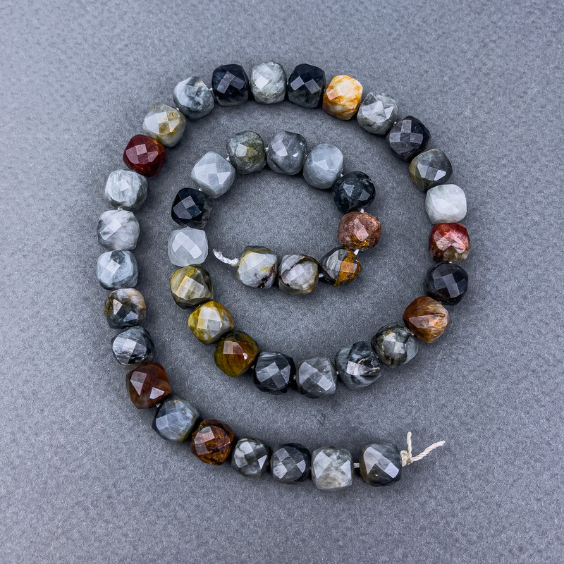 Assorted Natural Stone Beads Cut Cubes on Thread, 9x9 mm diameter, 38 cm length