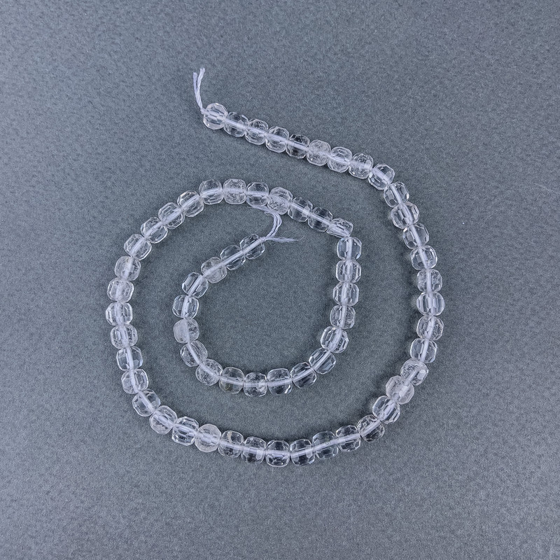 Mountain Crystal Beads - Faceted Cubes on Thread, 6x6 mm, approx. 39 cm length
