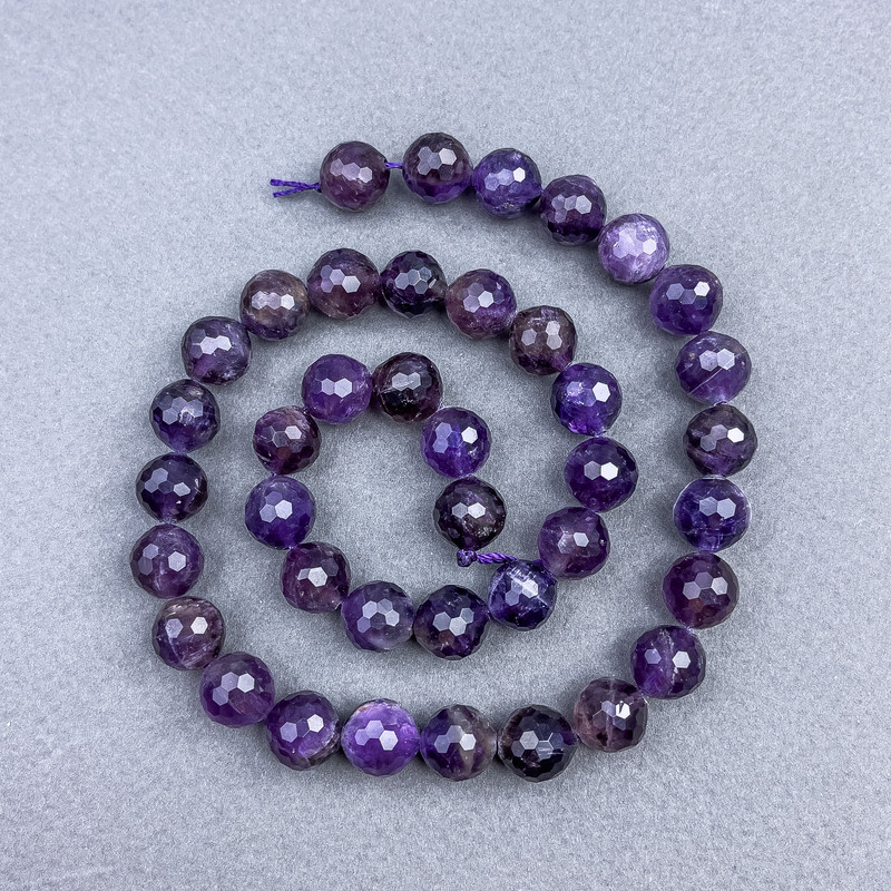 Amethyst Beads natural stone faceted ball, diameter 10 mm± on thread, length 40 cm+