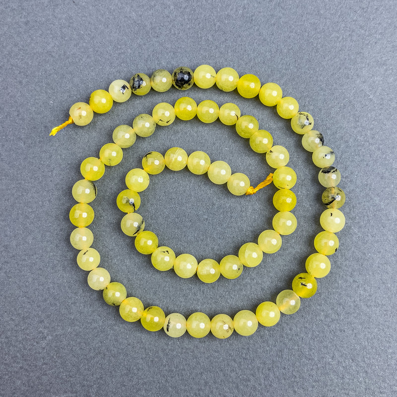 Yellow Turquoise Beads, Smooth Round 6.5 mm ± on Thread, Length 38 cm+