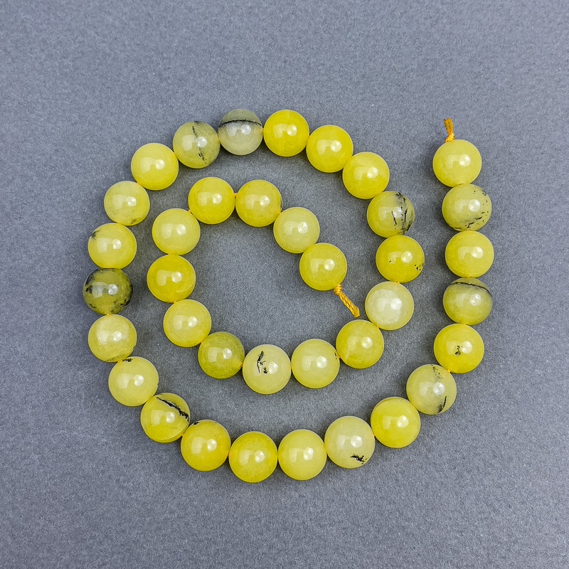 Yellow Turquoise Beads smooth round 10 mm diameter on thread, length 38 cm+