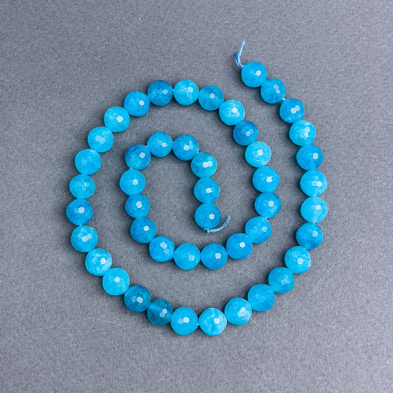 Aquamarine Beads natural stone faceted round bead, diameter 8 mm± on thread, length 38 cm+