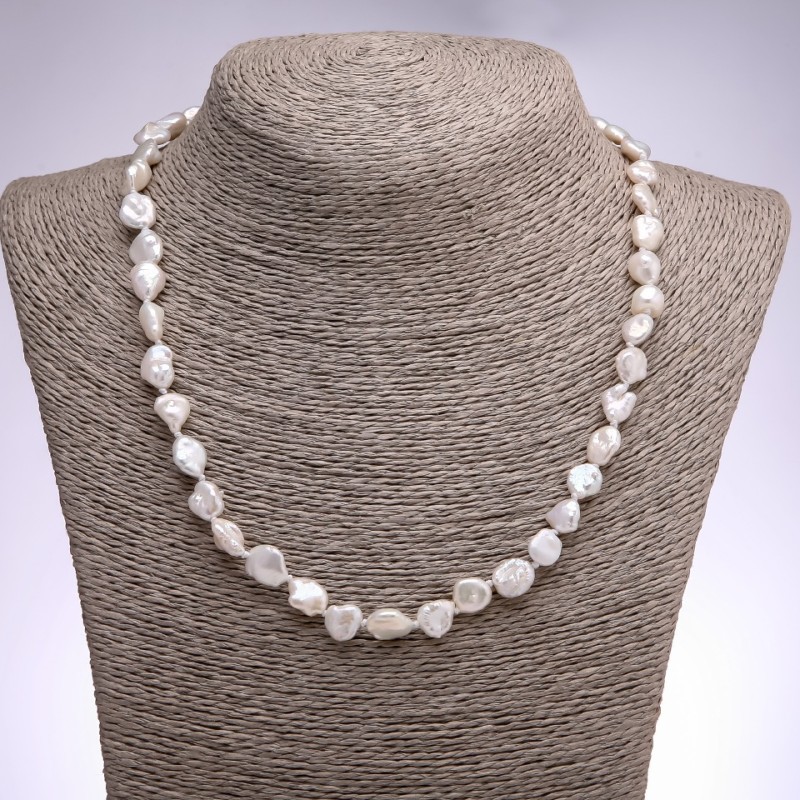 Baroque freshwater pearl necklace white, 8+-mm diameter, 50 cm length