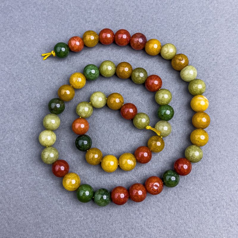 Assorted Natural Stone Beads, smooth round beads 8 mm Ø, on cord, length 39 cm+