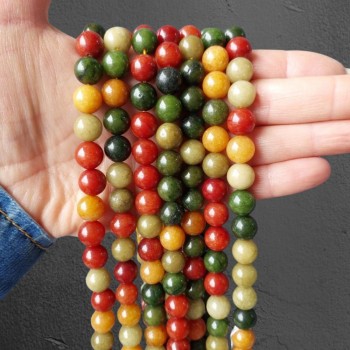 Assorted natural stone beads smooth round beads, diameter 10.5 mm ± on thread, length 38 cm+
