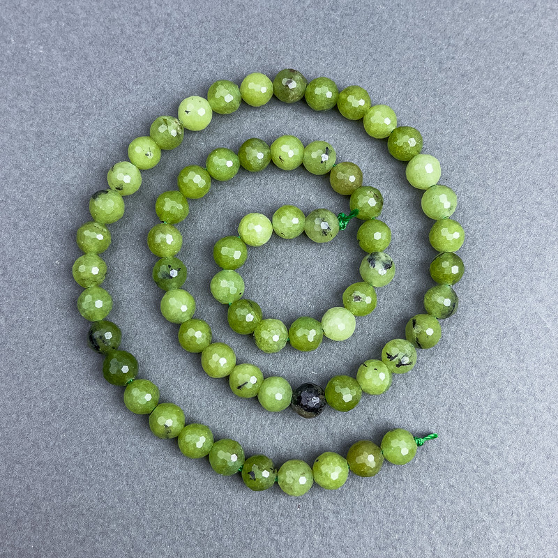 Jadeite Beads Canadian Natural Stone Faceted Balls, 6 mm diameter ± on thread, length 38 cm+
