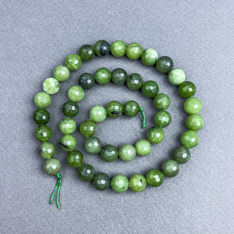 Jadeite Beads Canadian Natural Stone Faceted Round Bead, 8 mm diameter ± on a thread, length 38 cm+