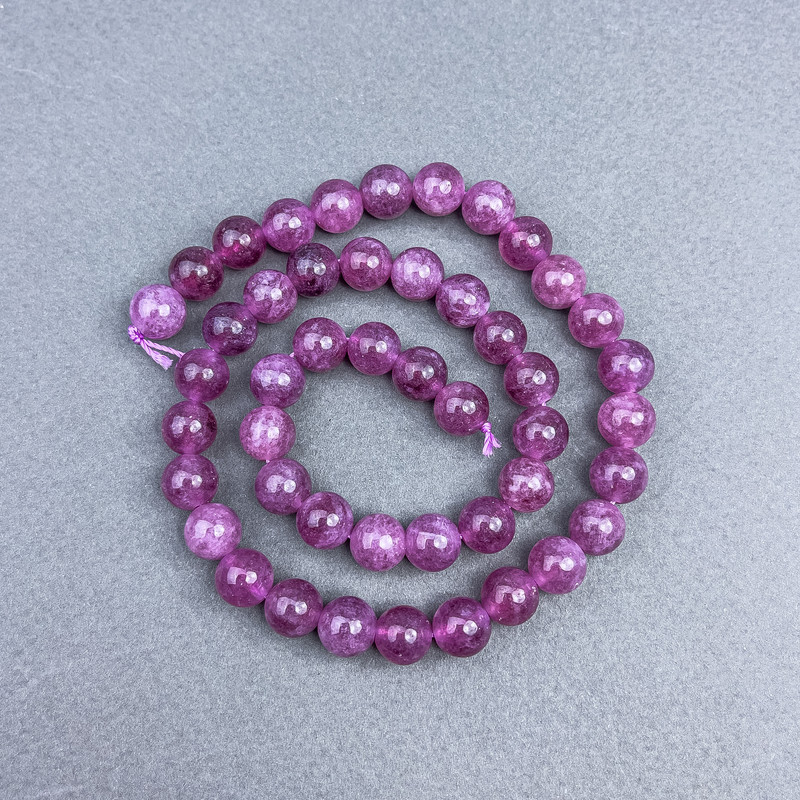 Tourmaline Rubellite Beads natural stone smooth ball, diameter 8 mm± on thread, length 39 cm+