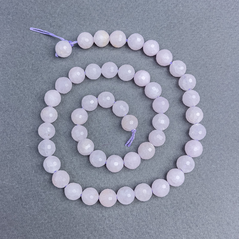 Quartz Beads White Natural Stone Faceted Ball, 8 mm± diameter on thread, length 38cm+