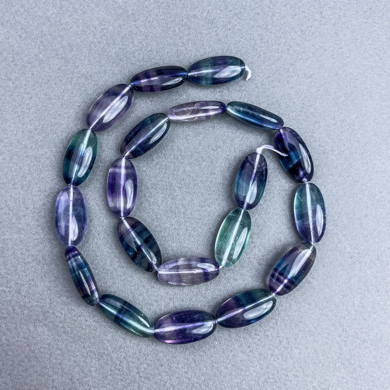 Fluorite Beads, Natural Stone, Oval Shape, 20×10 mm ± on Thread, 40 cm + Length