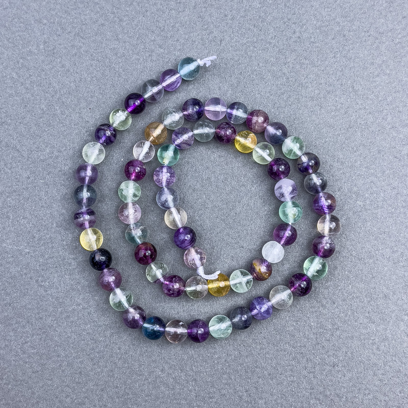 Fluorite Beads natural stone smooth sphere, diameter 6 mm± on thread, length 40 cm+