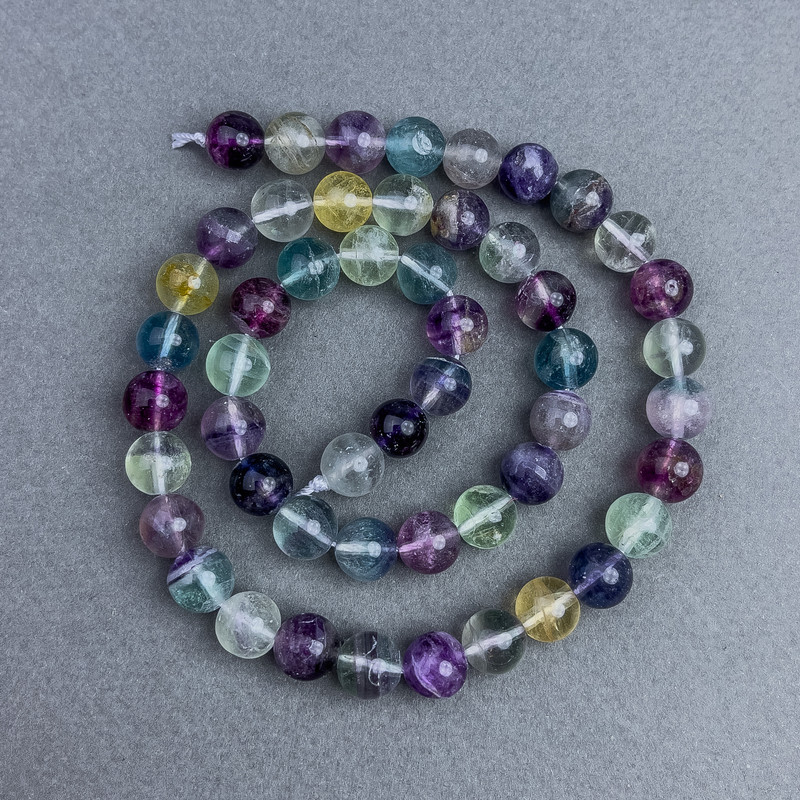 Fluorite Beads natural stone smooth round, diameter 10 mm± on thread, length 40 cm+