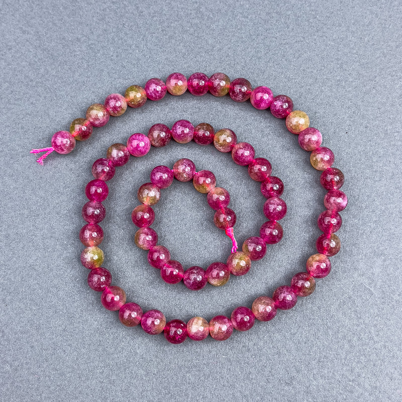 Multicolour Tourmaline Beads Smooth Round 6.5 mm, on Thread, Length 38 cm+