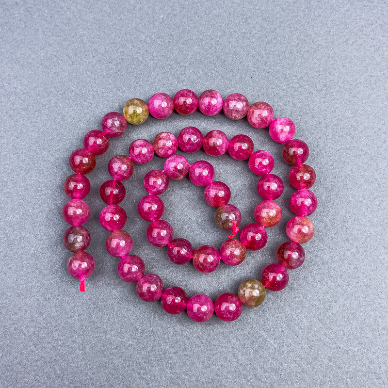 Tourmaline Beads, Multicoloured, smooth sphere, 8 mm diameter ± on thread, length 38 cm+