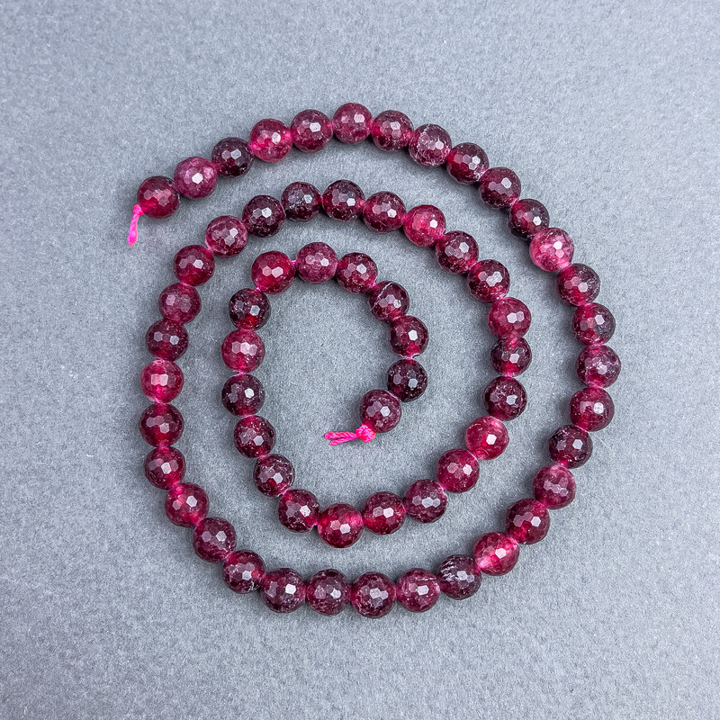 Tourmaline Rubellite Beads, Natural Stone, Faceted Round Beads 6 mm ± on Thread, Length 38 cm+