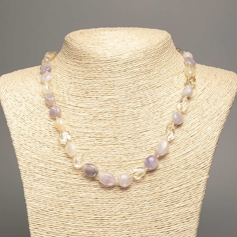 Necklace made of natural gemstones Assorted cabochon cut, diameter 11×9 mm±, length 48 cm ±