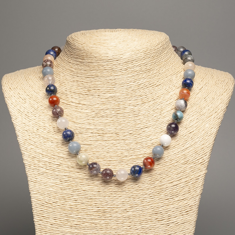 Necklace made of natural stones Assorted smooth beads, 10 mm diameter ±, length 49 cm ±