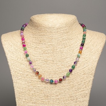 Necklace made from multi-colour agate, smooth beads 6mm diameter, 47cm length +