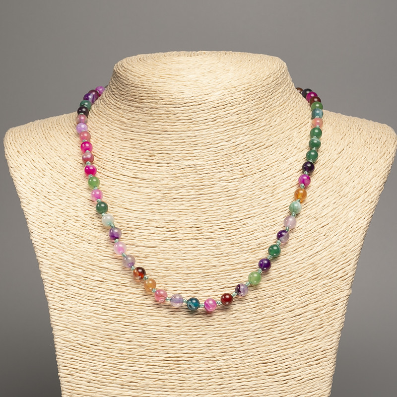 Necklace made from multi-colour agate, smooth beads 6mm diameter, 47cm length +