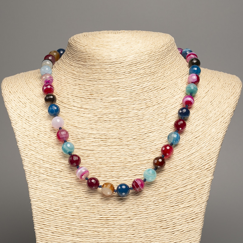 Colorful Agate Bead Necklace with Faceted Balls 10mm Diameter, 50cm Length +
