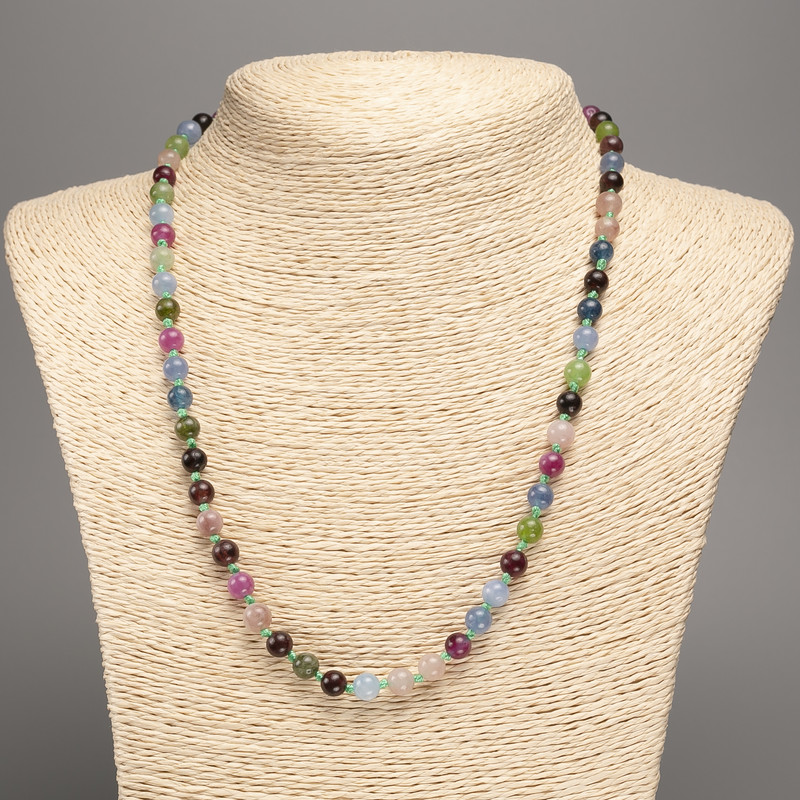 Assorted Natural Stone Necklace Beads, smooth round 6mm diameter, 50cm length +