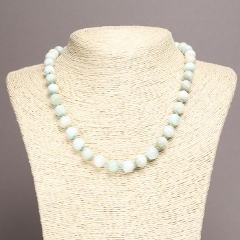 Larimar Natural Stone Necklace, smooth round beads 10mm diameter, length 45cm+