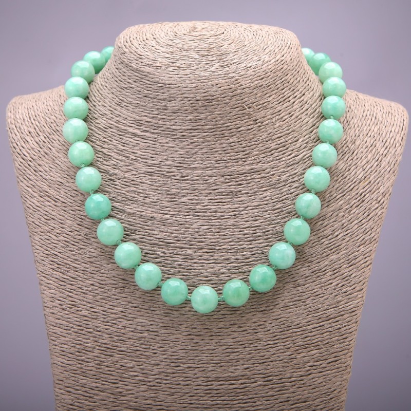 Natural Jade Necklace from Burmese Jadeite, smooth bead sphere Ø 12(±)mm, length 45cm
